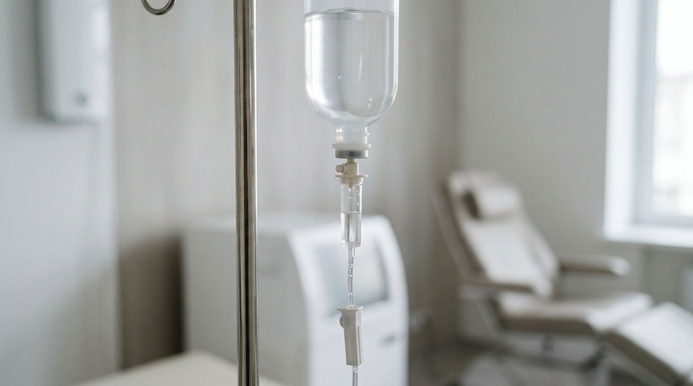Капельницы с Глиатилином Инфузионная система на стойке рядом с медицинским креслом
